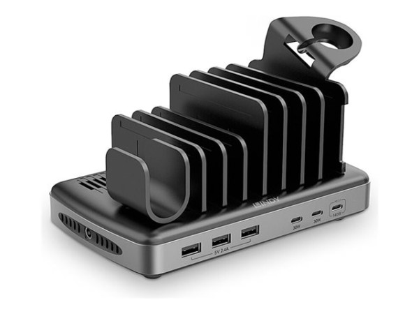 Lindy 160W 6 Port USB-Ladestation, 3x USB-A + 3x USB-C