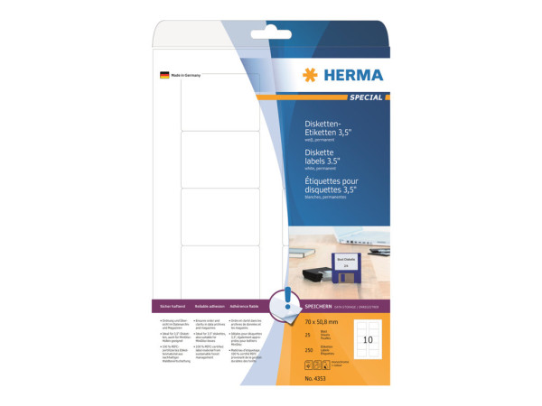 HERMA Disketten-Etiketten wei? 70x50,8 mm Papier 250 St.