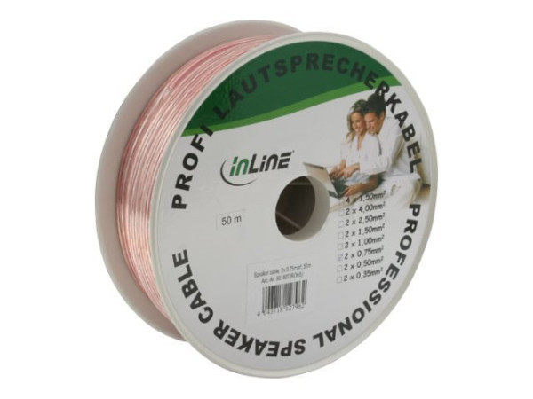 InLine® Lautsprecherkabel, 2x 0,75mm², CCA, transparent, 50m