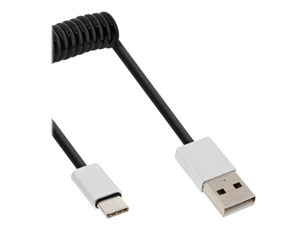 InLine USB 2.0 Spiralkabel, Typ C an A Stecker schwarz 0,5m