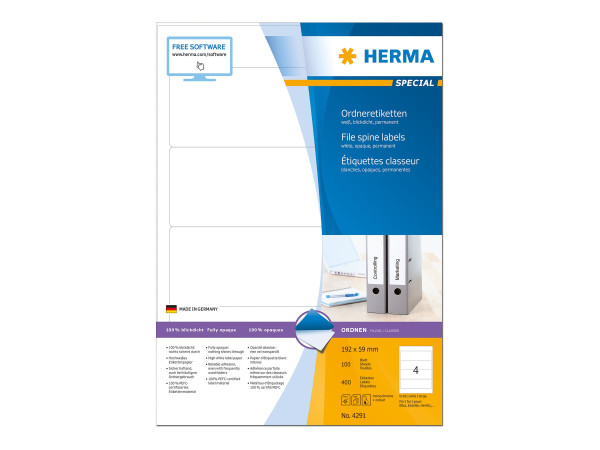 HERMA Ordneretiketten A4 wei? 192x59 mm Papier opak 400 St.