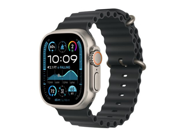 Apple Watch Ultra 2 (grau, 49 mm, Ocean Armband schwarz,