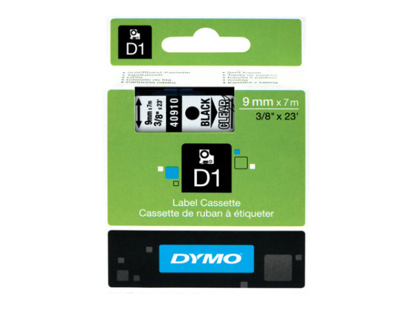 Dymo D1-Schriftband bk auf transp. | 9mm x 3m schwarz