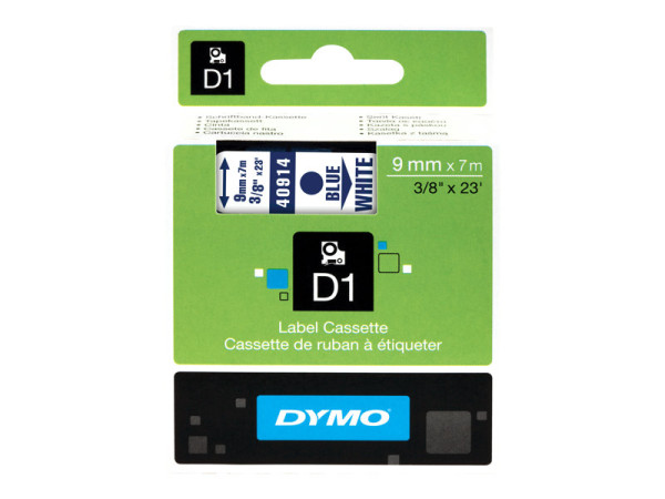 Dymo D1-Standardetikett 40914, Schriftband 9 mm, blau auf