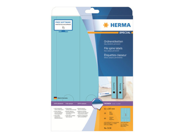 HERMA Ordneretiketten A4 blau 61x297 mm Papier opak 60 St.