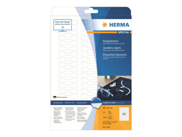 HERMA Ringetiketten A4 wei? 49x10 mm Papier opak 1500 St.