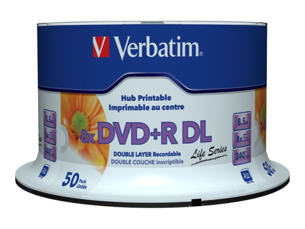 Verbatim DVD+R DL 8,5 GB 8fach, 50 Stück, bedruckbar Ja