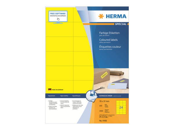 HERMA Etiketten A4 gelb 70x37 mm Papier matt 2400 St.